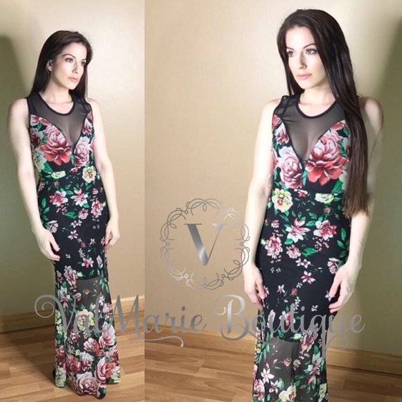 Floral mesh maxi dress - Picture 2 of 3